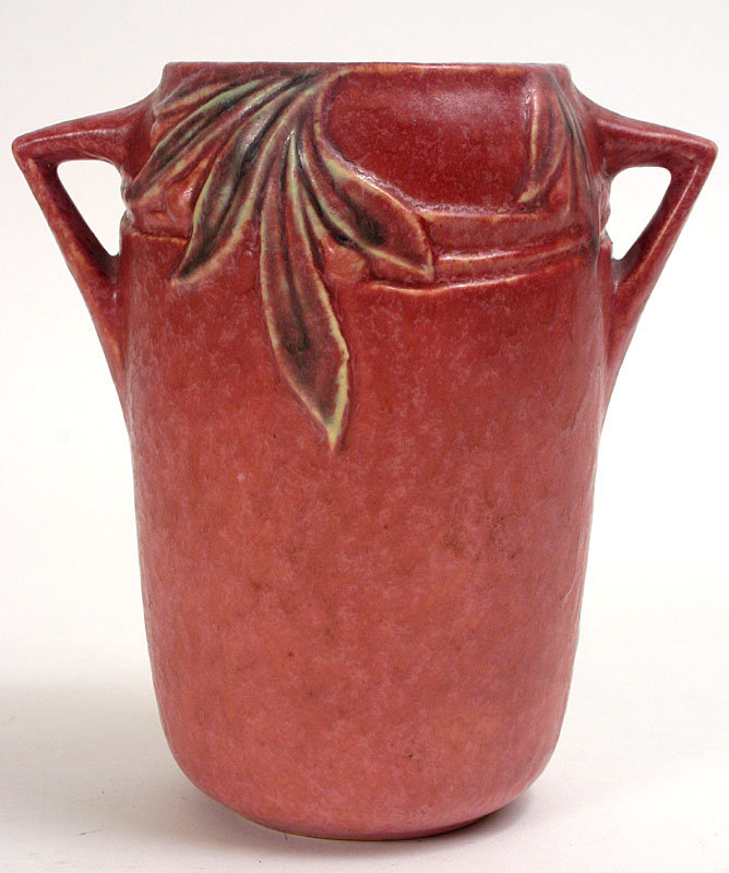Roseville Velmoss II rose vase, Deco art pottery