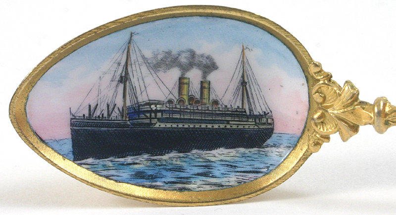Scenic ocean liner silver and enamel souvenir spoon