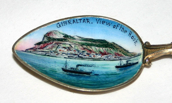 Rock of Gibraltar enamel bowl silver souvenir spoon