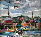 Marion Huse painting - Tugboat in Harbor