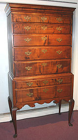 New Hampshire tiger maple Queen Anne highboy, c.1760