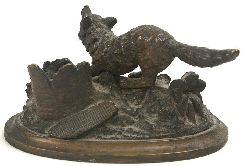 Continental figural bronze match safe - fox in a trap
