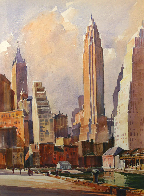 Ted Kautzky watercolor painting - New York skyscrapers