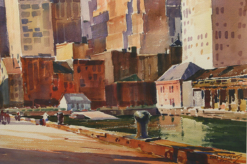 Ted Kautzky watercolor painting - New York skyscrapers