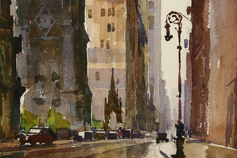 Ted Kautzky watercolor painting of Broadway, New York