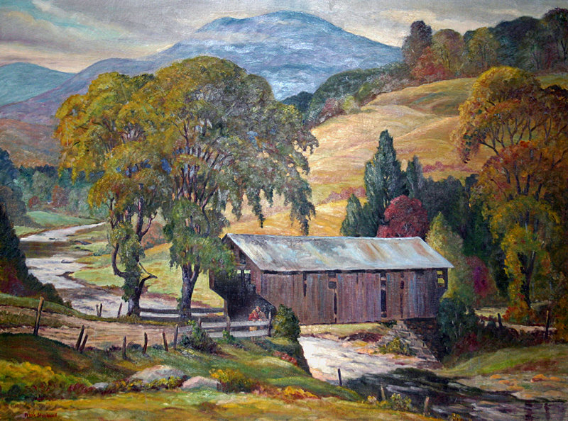 Frank A. Stockwell painting of Vermont covered bridge