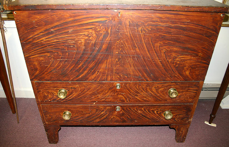 Antique grain painted blanket chest, New England