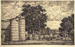 Luigi Lucioni Two Silos original etching, signed