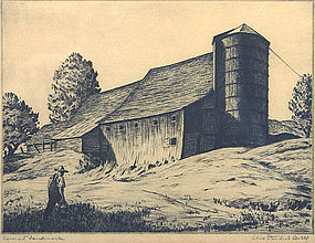 Alice Standish Buell etching - Vermont Landmark, signed