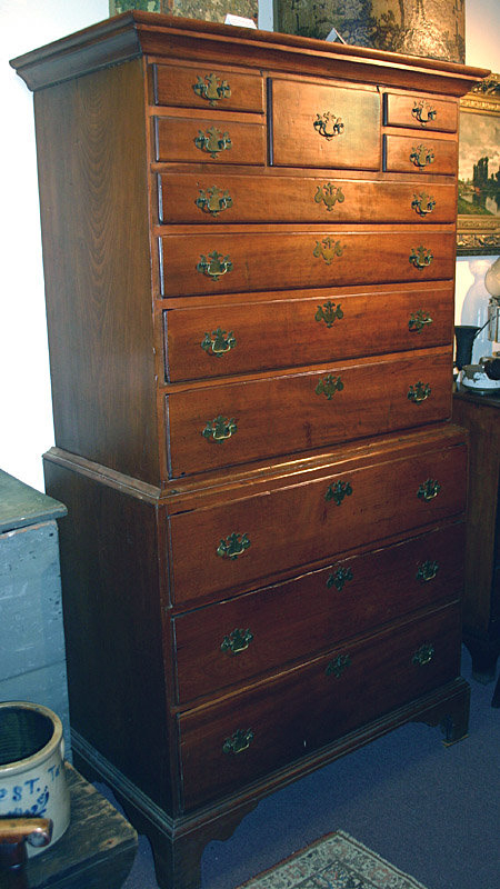 New England Chippendale chest-on-chest, cherry