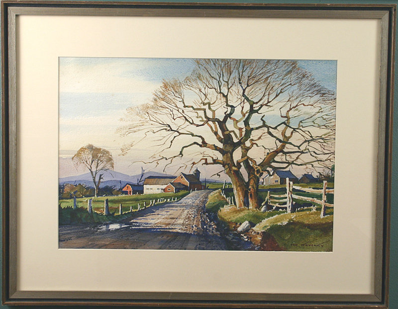 Ted Kautzky watercolor painting of Gnarled Oak and barn