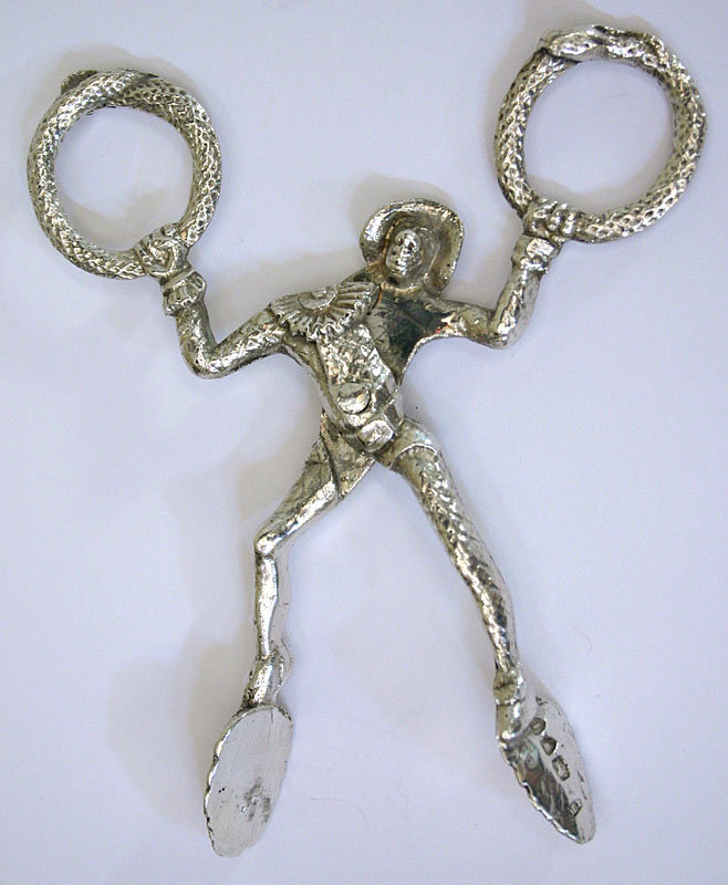 Harlequin sterling silver candle snuffer nips. 1894
