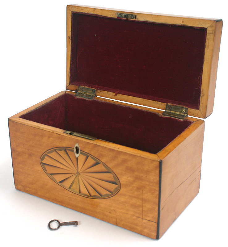 George III satinwood inlaid tea caddy box, English