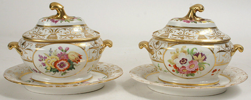 Pair English porcelain dessert sauce tureens