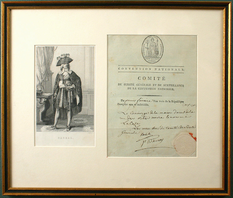 Paul Francois de Barras autographed document, 1794