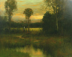 Dennis Sheehan tonalist painting of a marsh at sunset