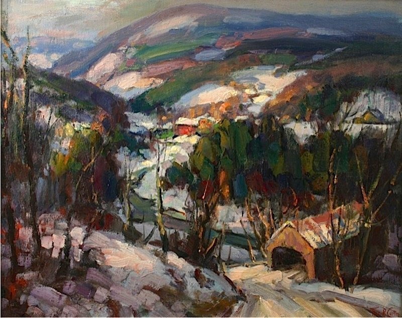 Thomas R. Curtin painting - Covered Bridge, Vermont