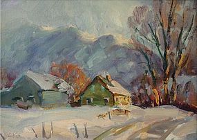 Thomas R. Curtin painting -Vermont farm in winter