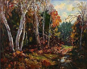 Thomas R. Curtin painting of Autumnal Birches