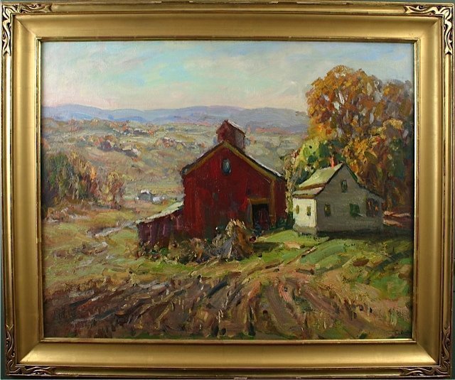 Thomas R. Curtin painting - Red Barn in Early Autumn