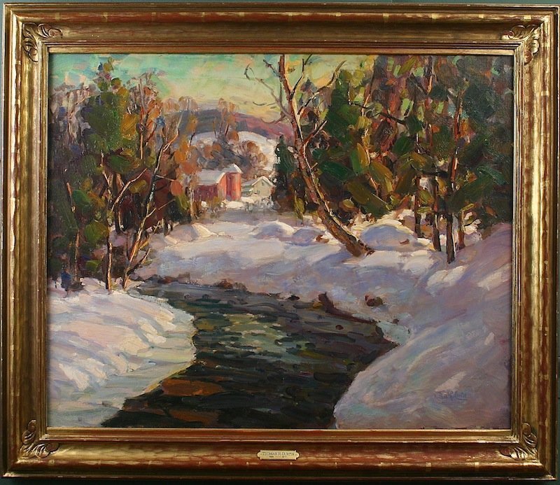 Thomas R. Curtin VT painting - Winter Stream and Farm
