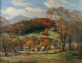 Jacob Greenleaf painting of Vermont Village in Autumn