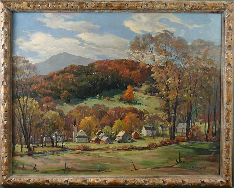 Jacob Greenleaf painting of Vermont Village in Autumn