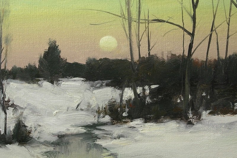Dennis Sheehan painting - Winter sunset in a marsh