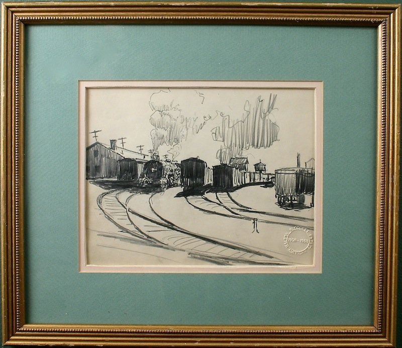 Walton Blodgett pencil drawing of Train station