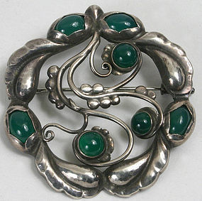 Georg Jensen silver chrysoprase brooch, early mark