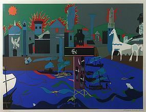 Romare Bearden - The Fall of Troy screen print, signed, 1979