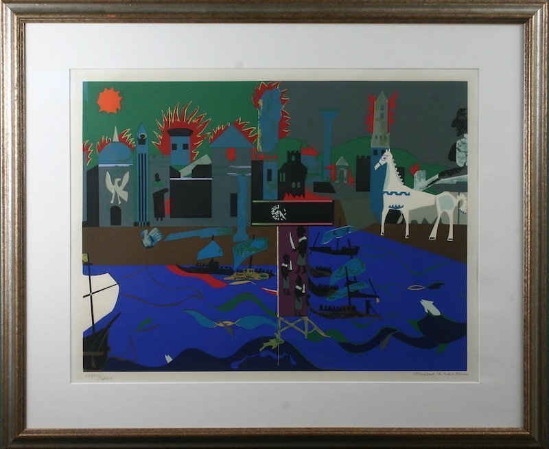 Romare Bearden - The Fall of Troy screen print, signed, 1979