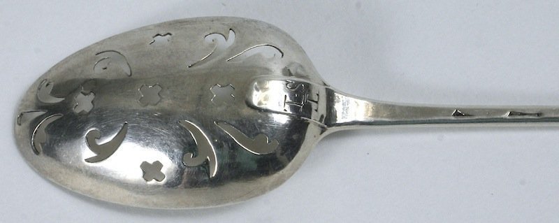 George II sterling silver mote spoon, circa 1760