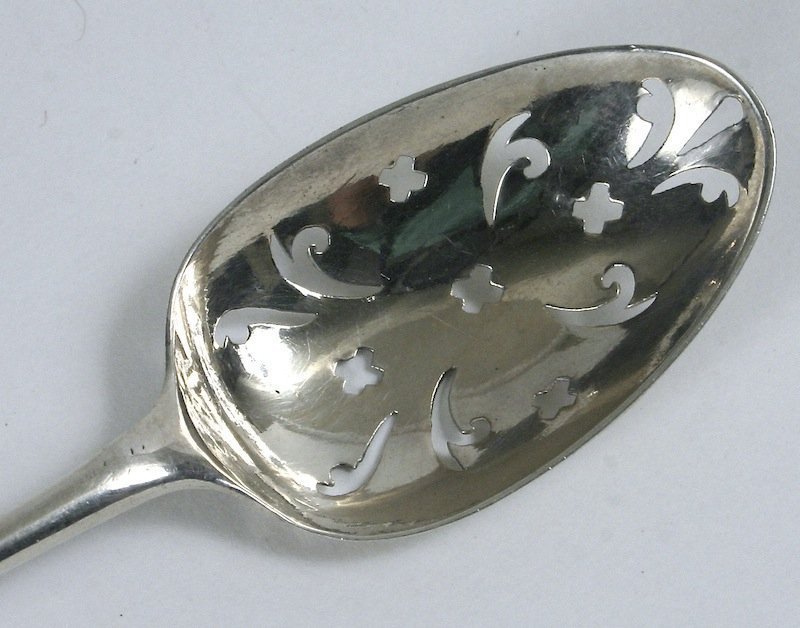 George II sterling silver mote spoon, circa 1760