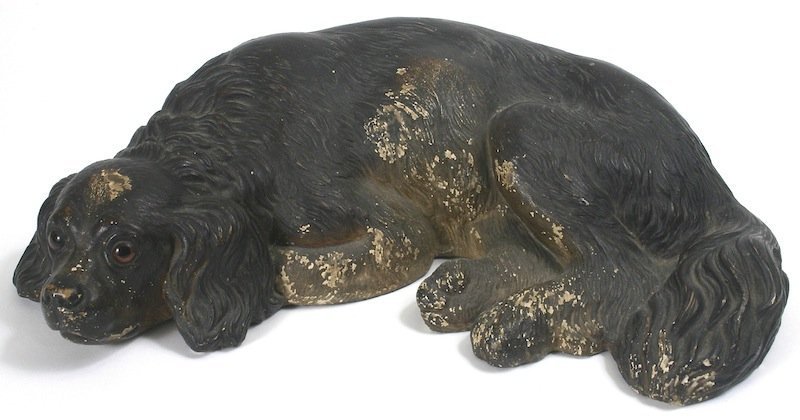 Early antique chalk ware spaniel dog figure