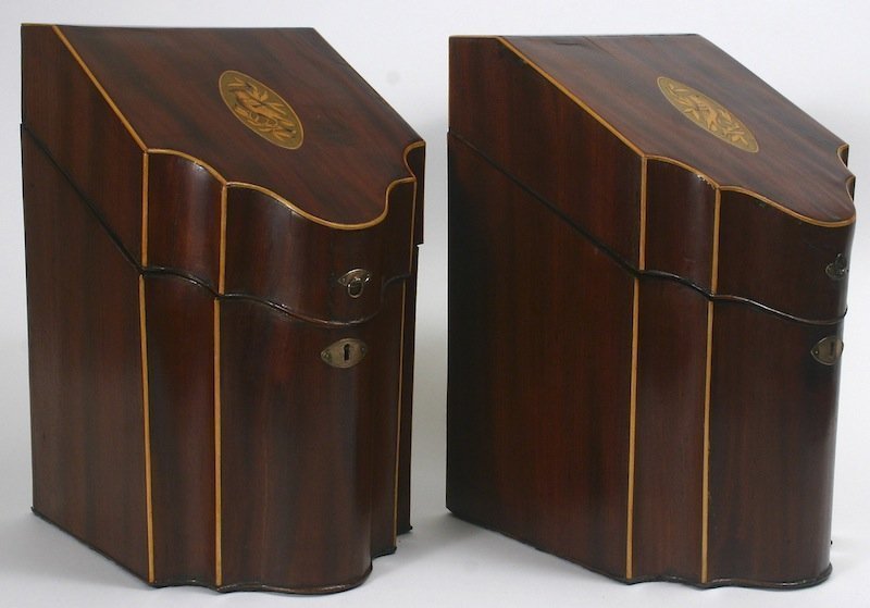 Georgian Hepplewhite period mahogany knife cutlery boxes, c.1800