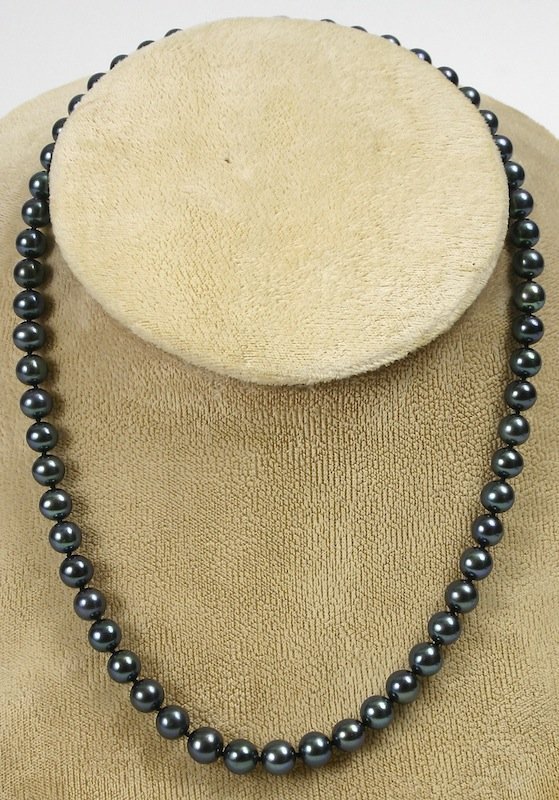 Peacock colored freshwater pearls single strand necklace