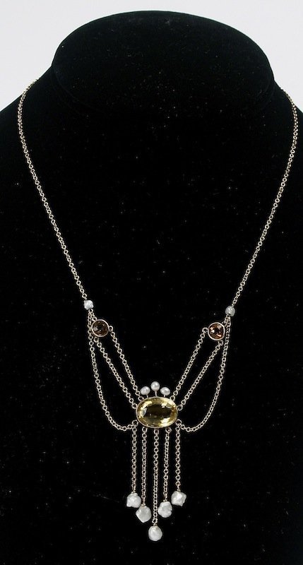 Antique Edwardian 14K gold, citrine and fresh water pearls necklace