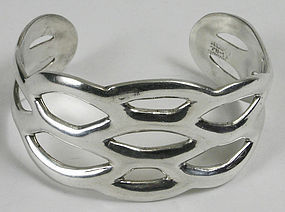 Mexican sterling silver cuff bracelet with openwork design