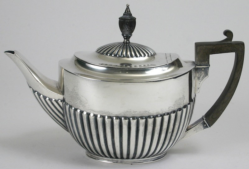 English Edwardian sterling silver teapot, Hutton and Sons