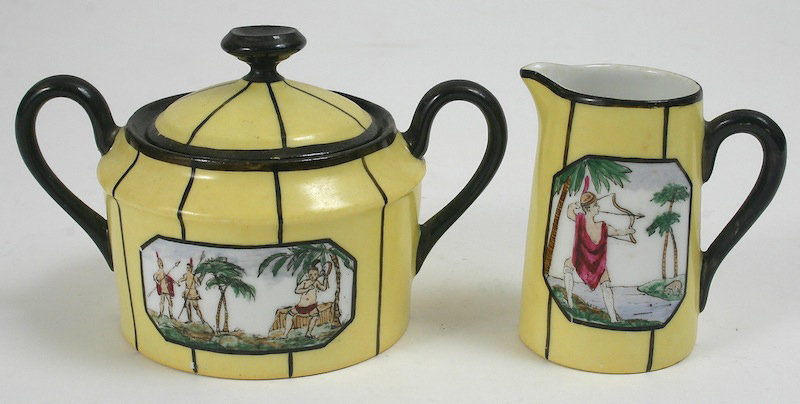 Limoges porcelain coffee set - Native American scenes