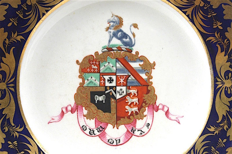 Derby porcelain armorial plates from Kemeys-Tynte dinner service, 1821