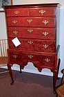 Antique NH Queen Anne tiger maple highboy - desirable diminutive size