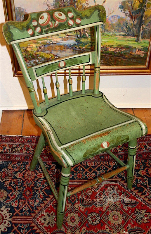 Six antique Hitchcock style floral painted dining room chairs, c.1840