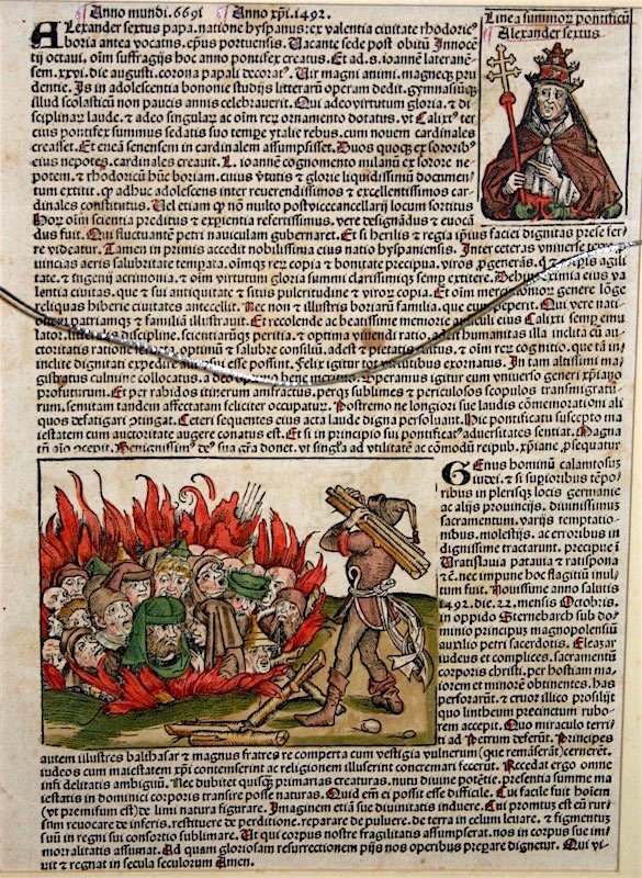 Nuremberg Chronicle double sided leaf depicting Lightning Strike, 1493