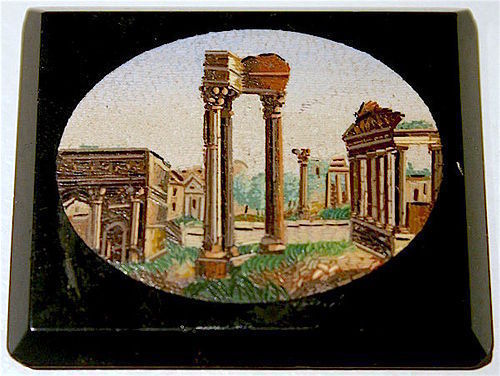 Roman Forum ruins antique micro mosaic glass plaque