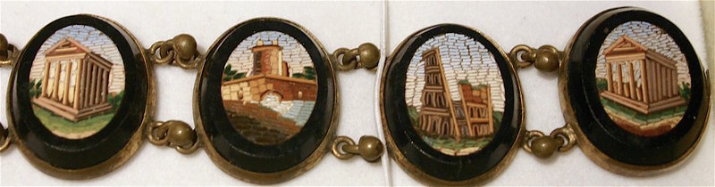 Antique Italian micro mosaic Roman ruins bracelet