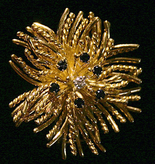 Tiffany and Co. 18K gold sea anemone pendant brooch, diamond/sapphires
