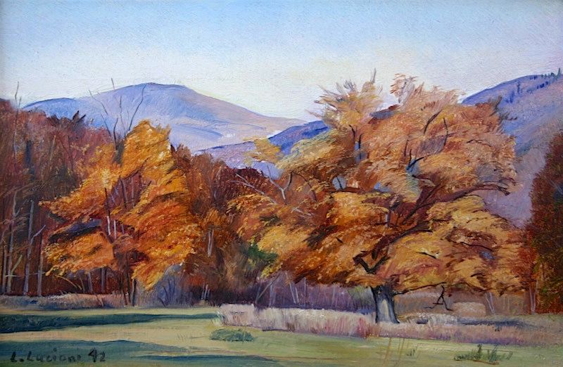 Luigi Lucioni original landscape painting - Autumn Maples in Vermont