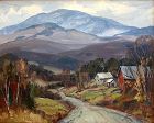 Thomas R. Curtin landscape painting - Mt. Mansfield and farm in autumn